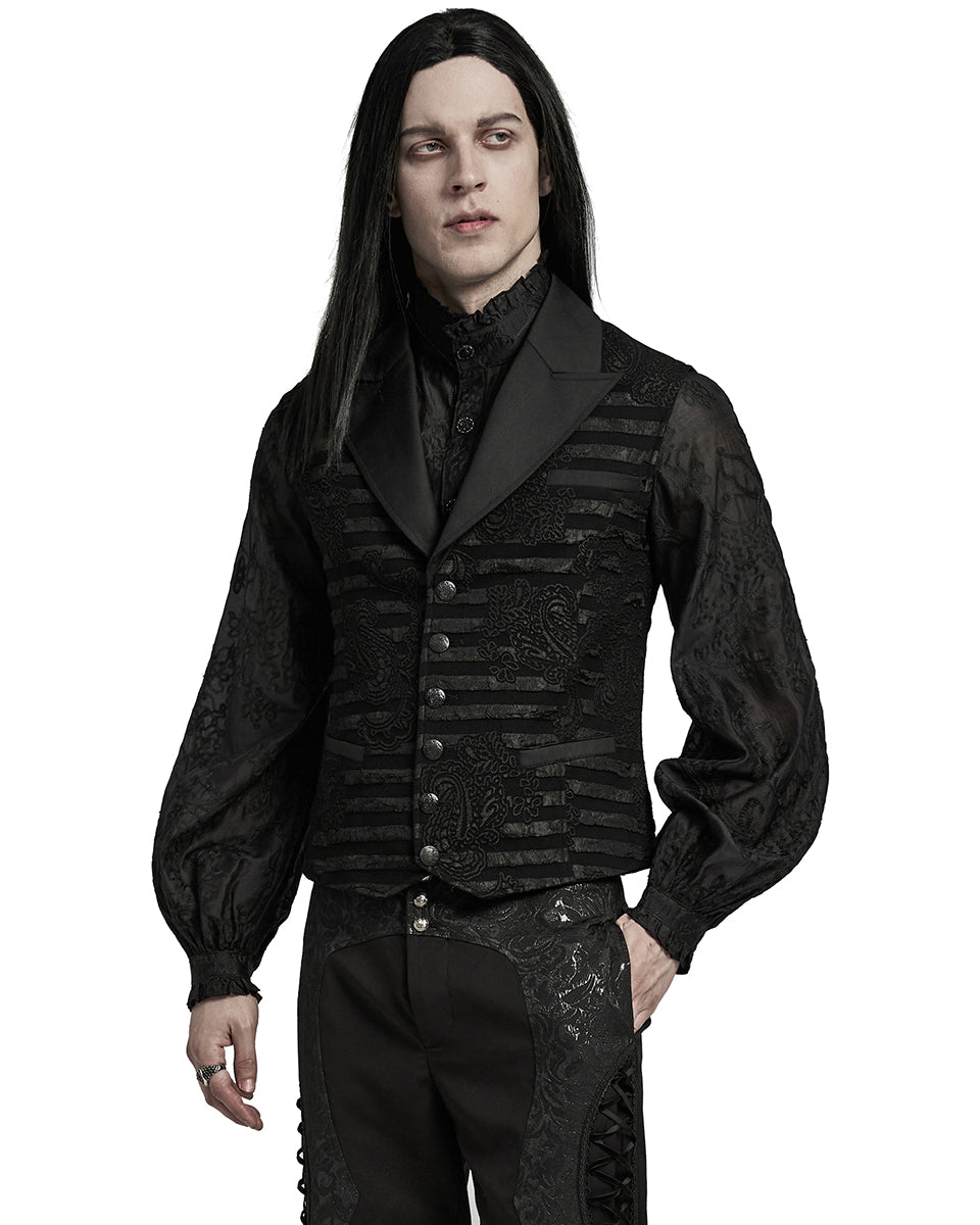 WY-1621MJM-BKM Mens Dark Gothic Striped Paisley Waistcoat Vest