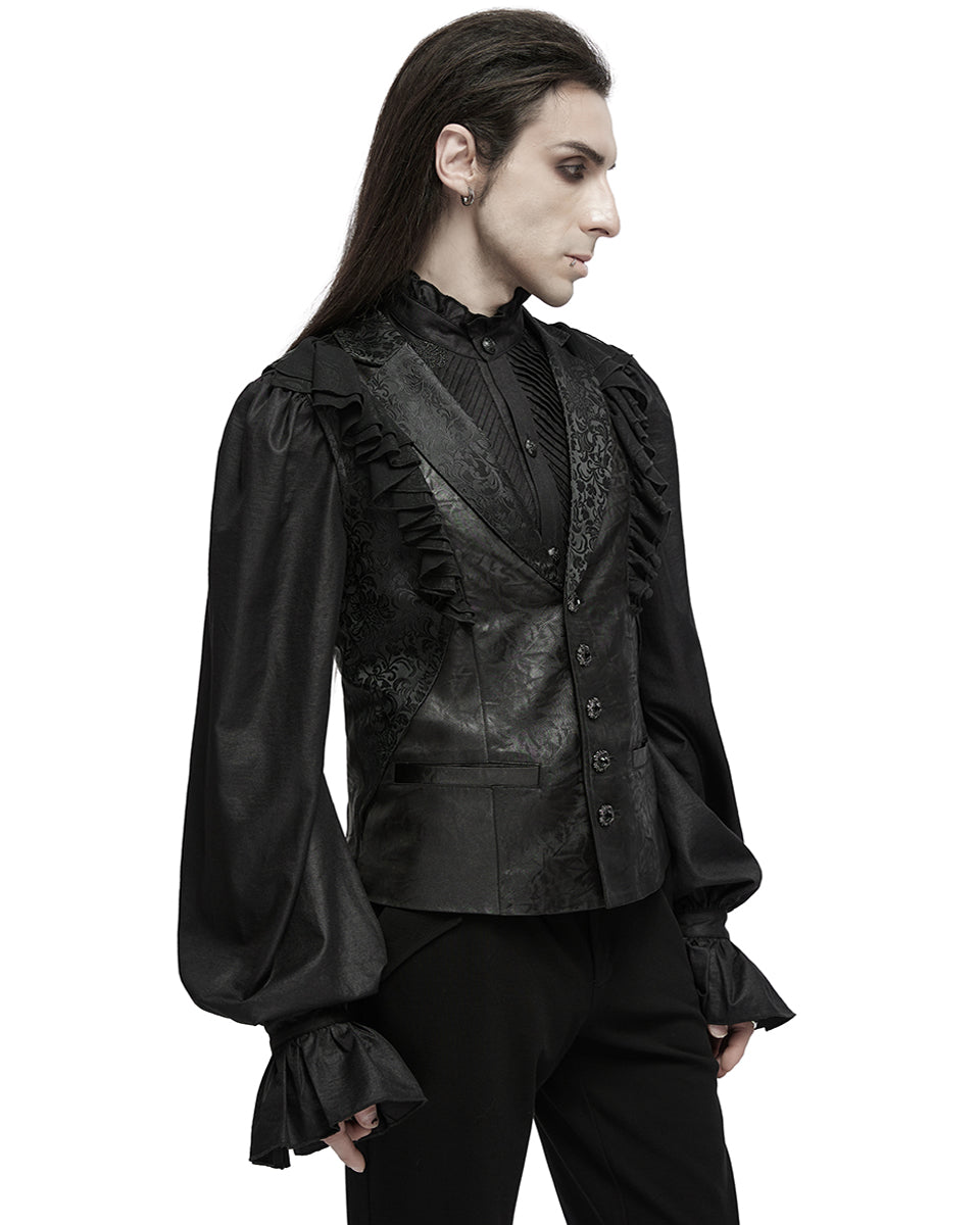 WY-1686MJM Mens Dark Gothic Aristocrat Embellished Lace Trim Waistcoat Vest