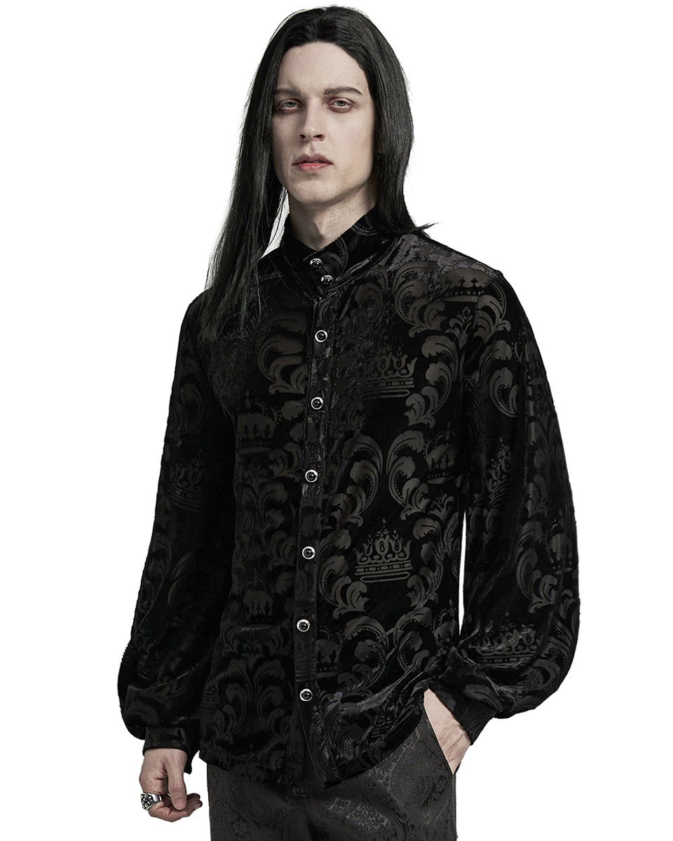 WY-1595CCM-BKM Mens Gothic Devore Velvet Royal Damask Dress Shirt