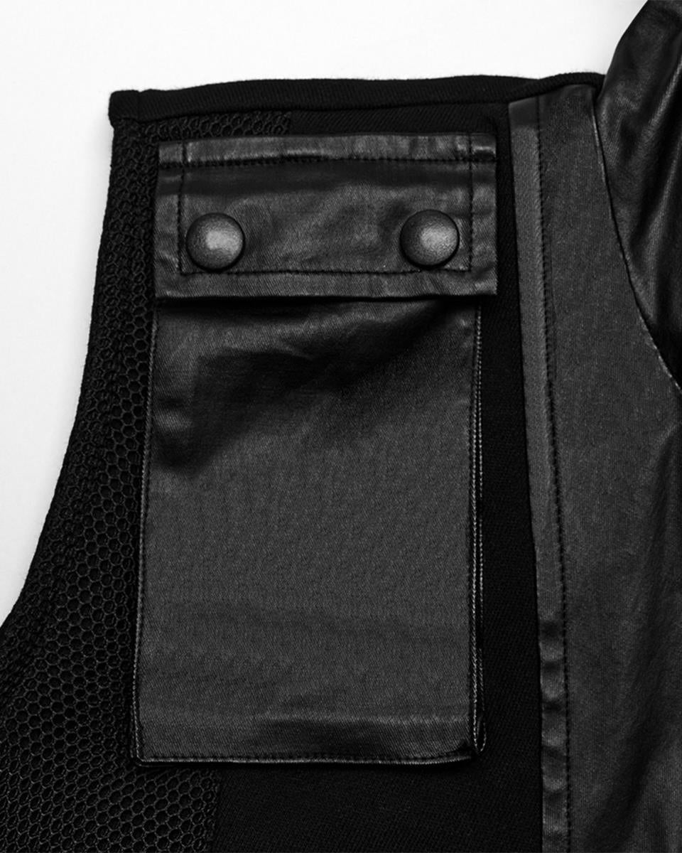 WY-1598MJM-BKM Mens Dystopian CyberPunk Zip Up Hooded Waistcoat Vest