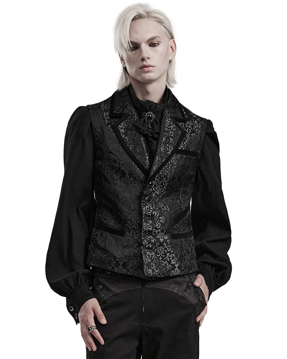 WY-1549MJM-BKM Mens Gothic Aristocrat Damask Jacquard Waistcoat Vest - Black