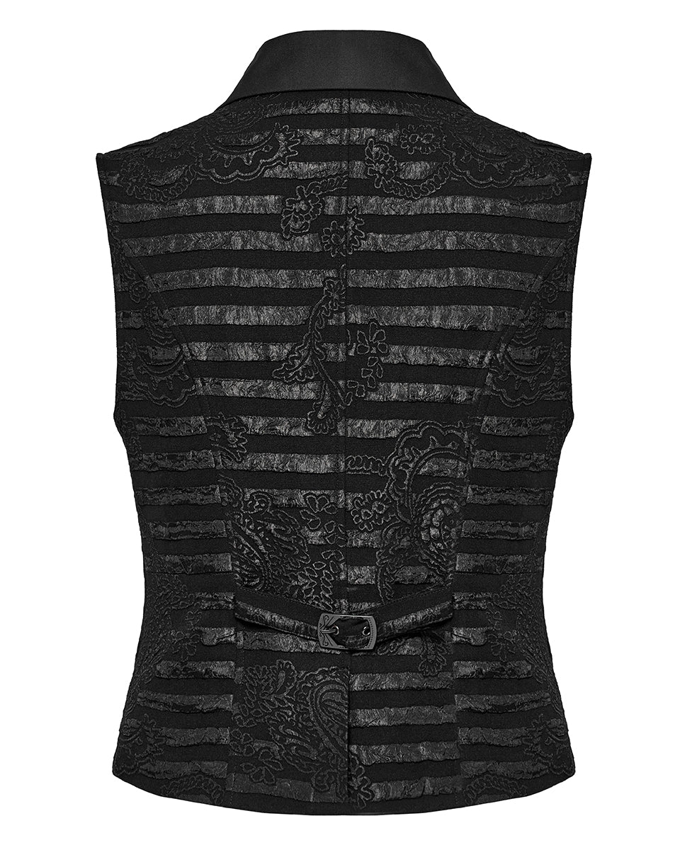WY-1621MJM-BKM Mens Dark Gothic Striped Paisley Waistcoat Vest
