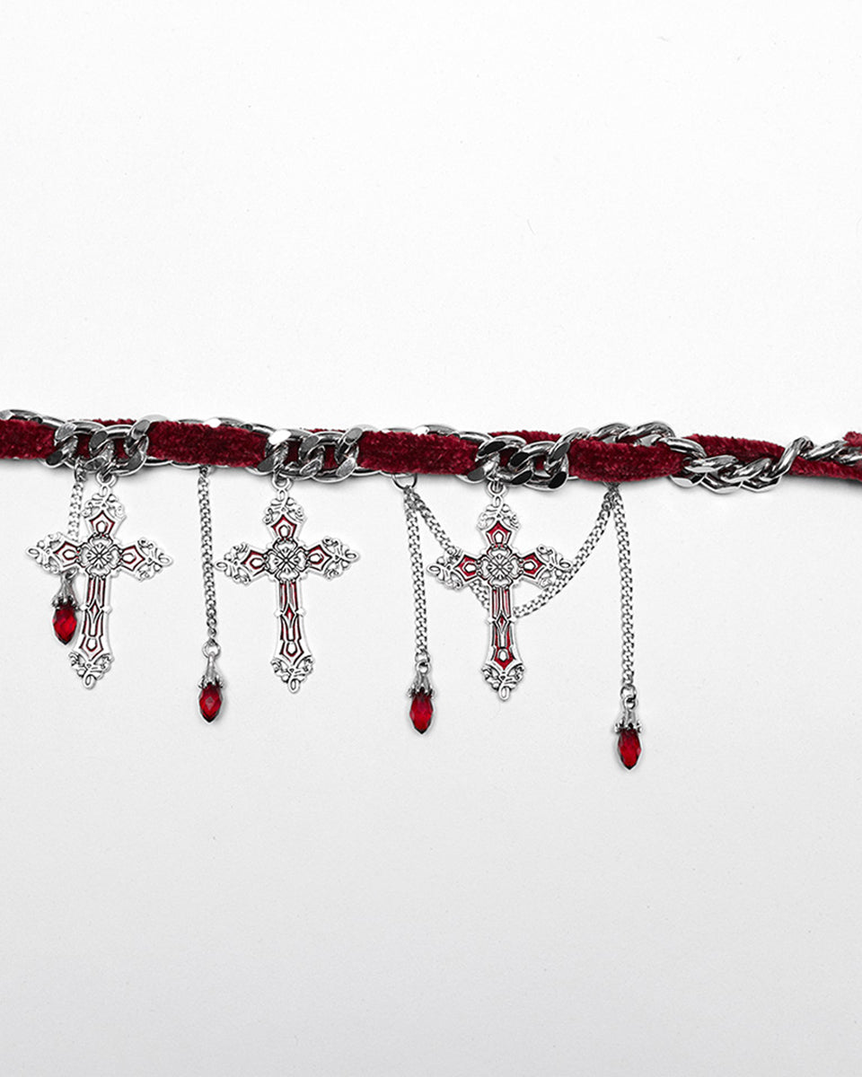WS-659LHF-RDSIF Womens Gothic Crucifix Choker Necklace - Red