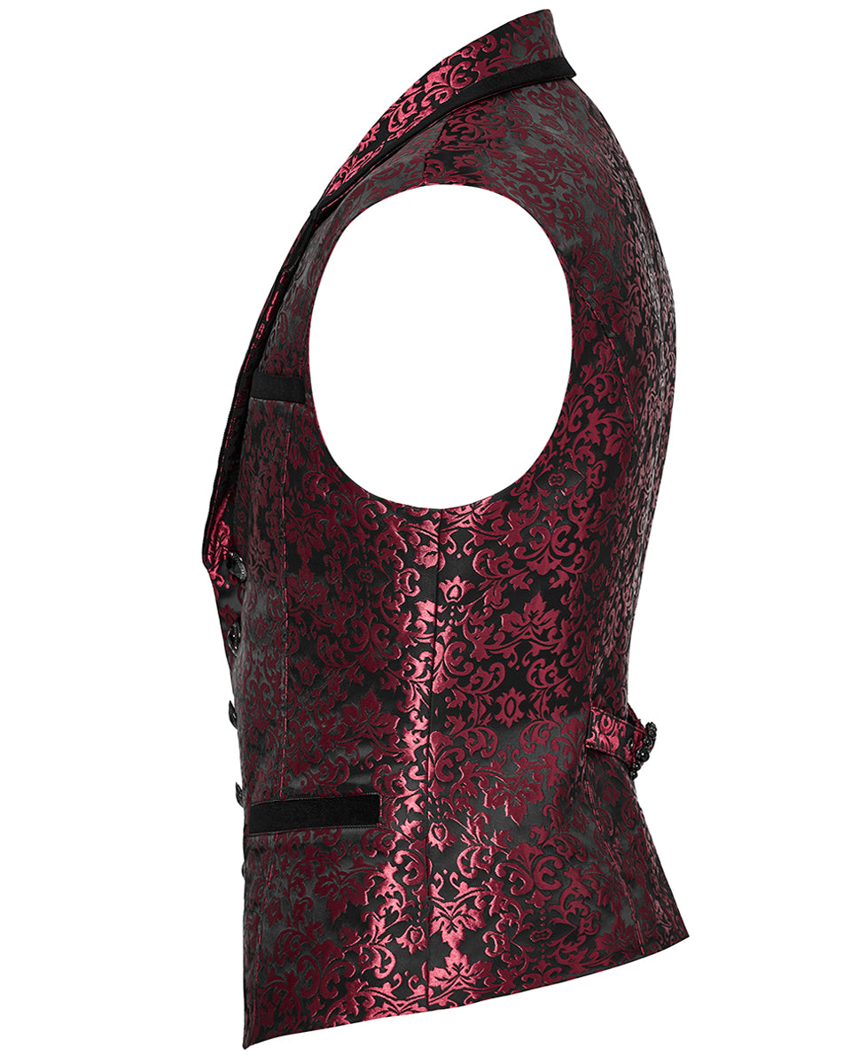WY-1549MJM-BKRDM Mens Gothic Aristocrat Damask Jacquard Waistcoat Vest - Black & Red