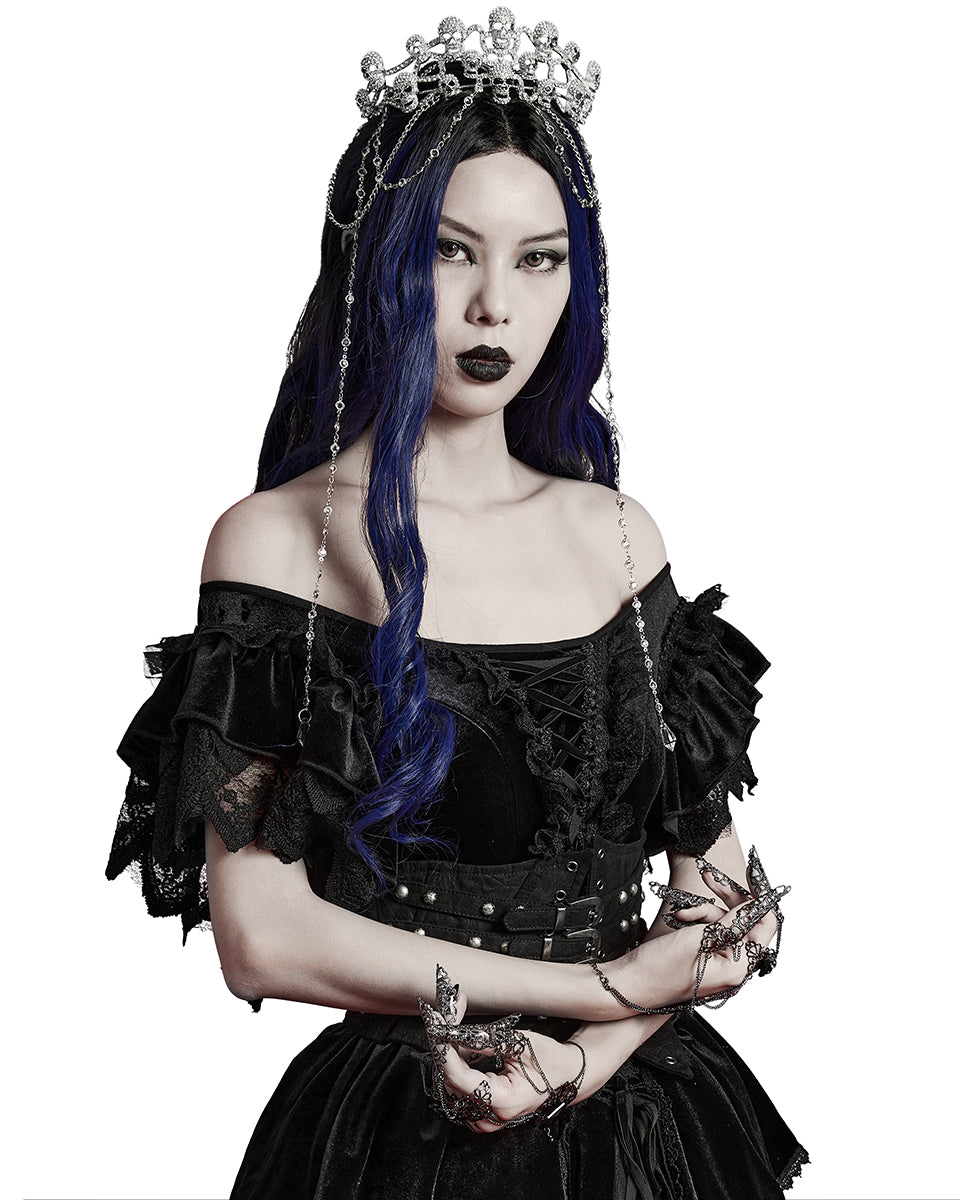 WS-605FSF-SIF Womens Gothic Crown Of Skulls Chained Tiara