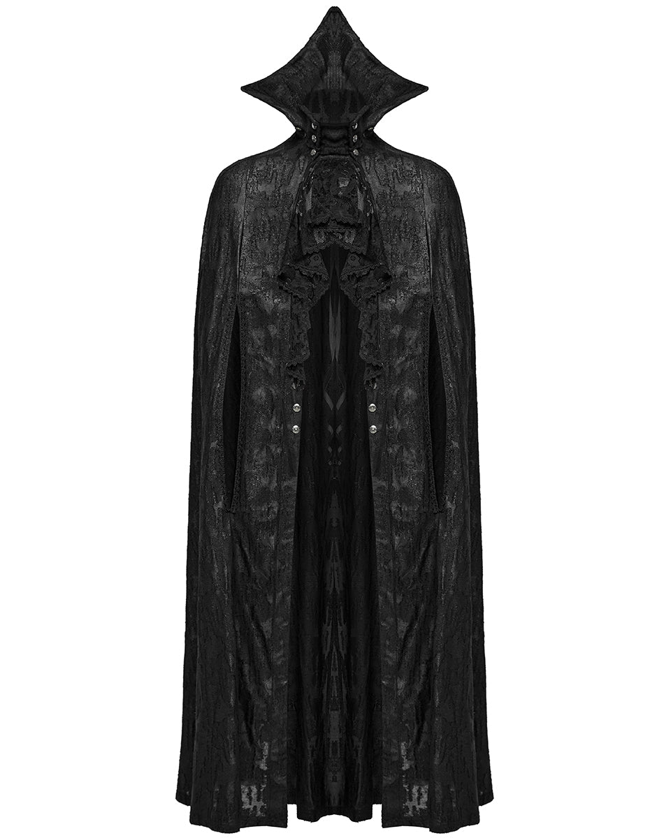 WY-1600DPM-BKM Mens Long Gothic Double-Breasted Cloak With Detachable Lace Ruffle