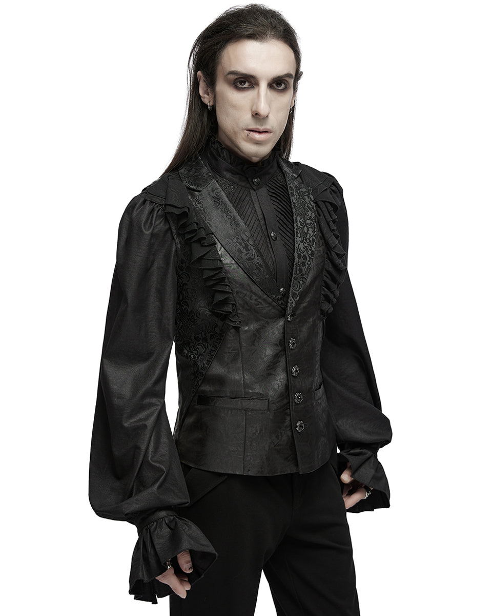 WY-1686MJM Mens Dark Gothic Aristocrat Embellished Lace Trim Waistcoat Vest