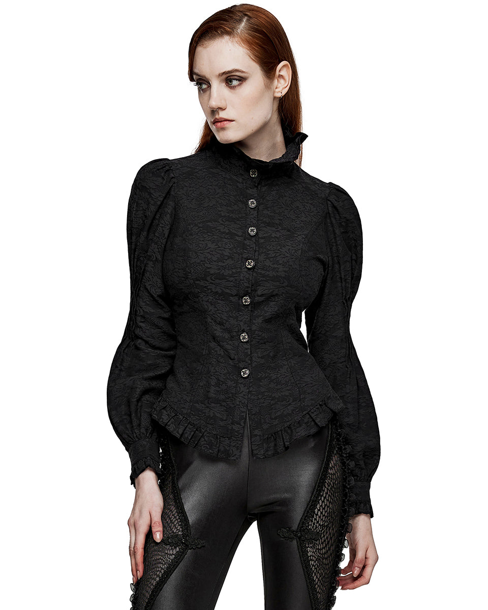 WY-1527CCF-BKF Womens Dark Regency Gothic Jacquard Blouse Top