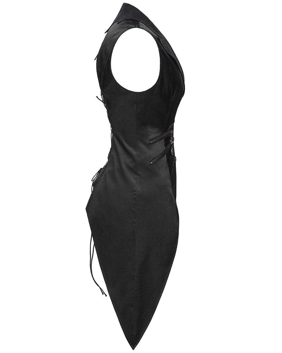 WY-1720MJF Womens Visual Kei Gothic Asymmetric Chained Waistcoat Vest - Black