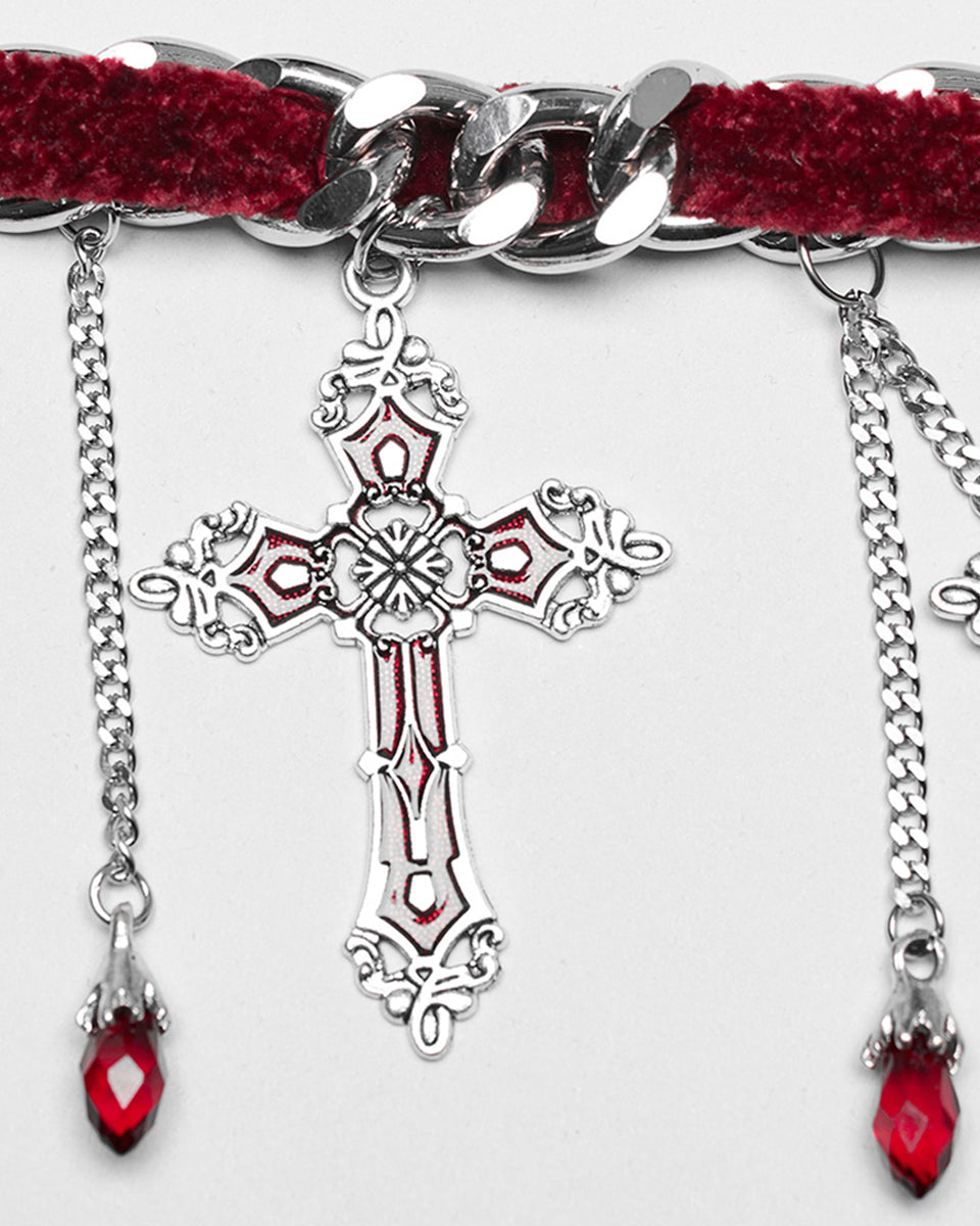 WS-659LHF-RDSIF Womens Gothic Crucifix Choker Necklace - Red