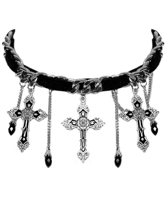 WS-659LHF-BKSIF Womens Gothic Crucifix Choker Necklace - Black