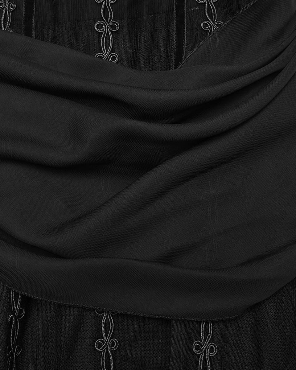 WQ-773LQF-BKF Womens Long Gothic Mesh Strapless Dress With Embroidered Lace