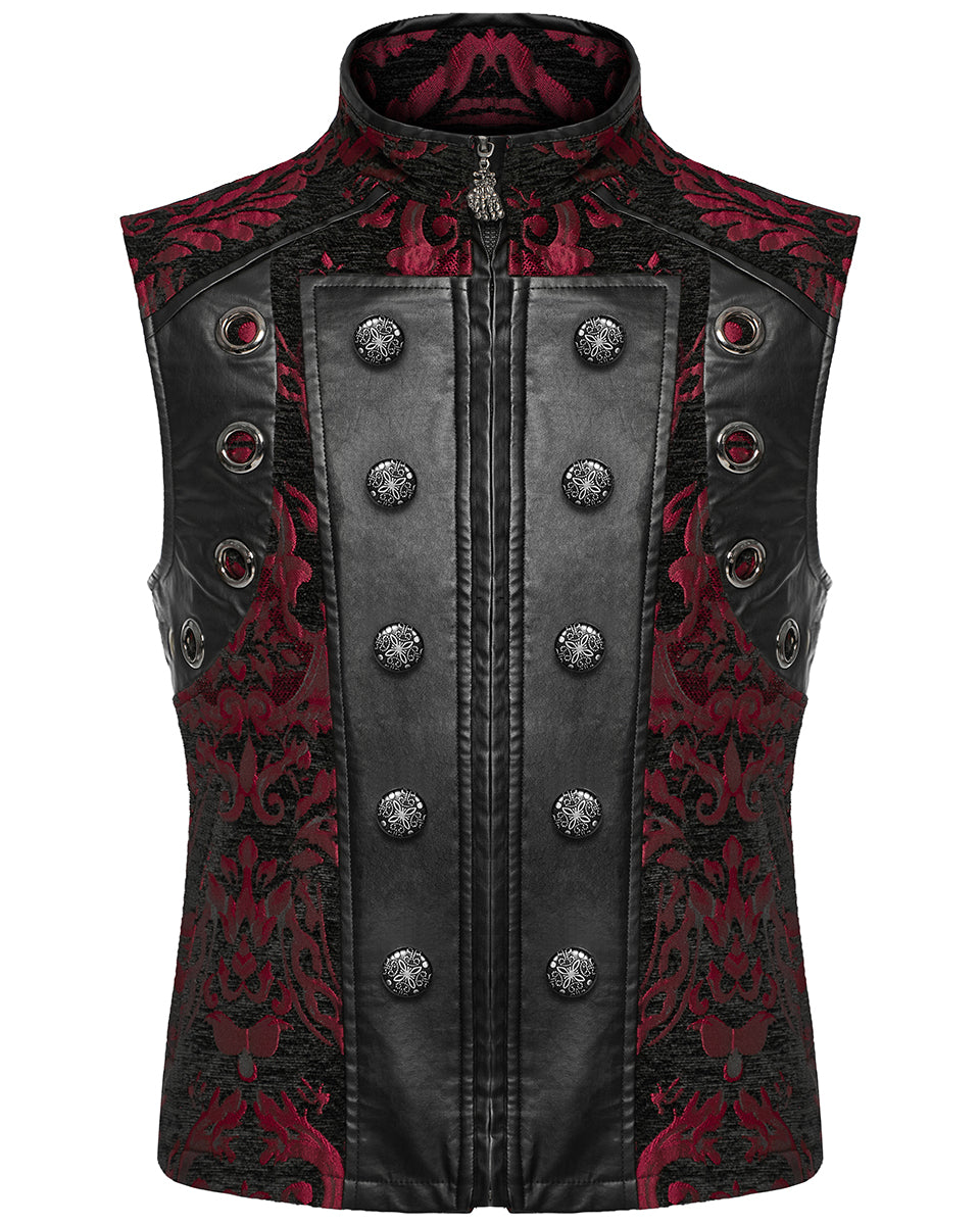 WY-1489MJM-BKRDM Mens Gothic Regency Damask Tapestry Waistcoat Vest - Black & Red