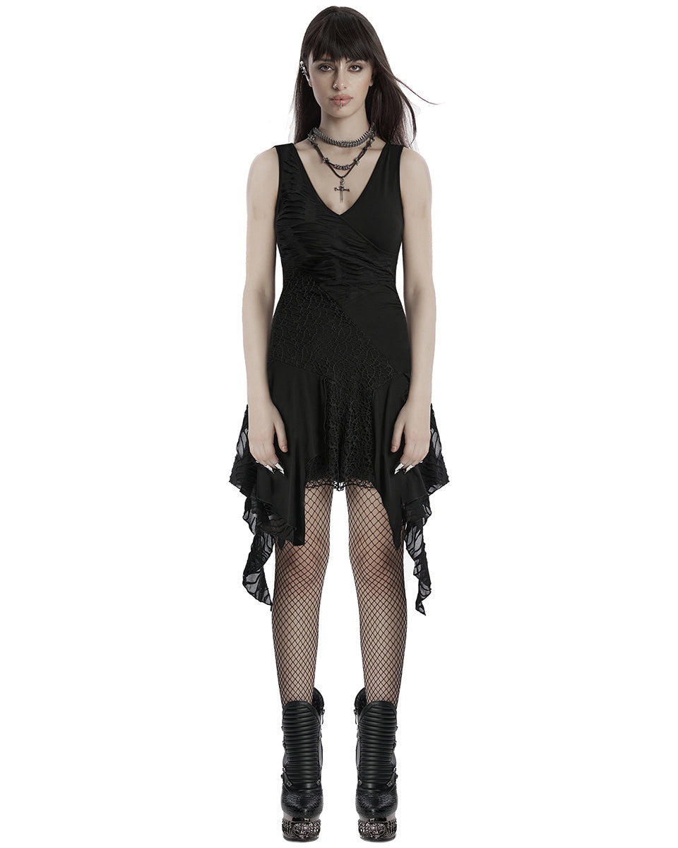 OQ-809LQF Daily Life Apocalyptic Gothic Spliced Broken Knit Mesh Patchwork Dress