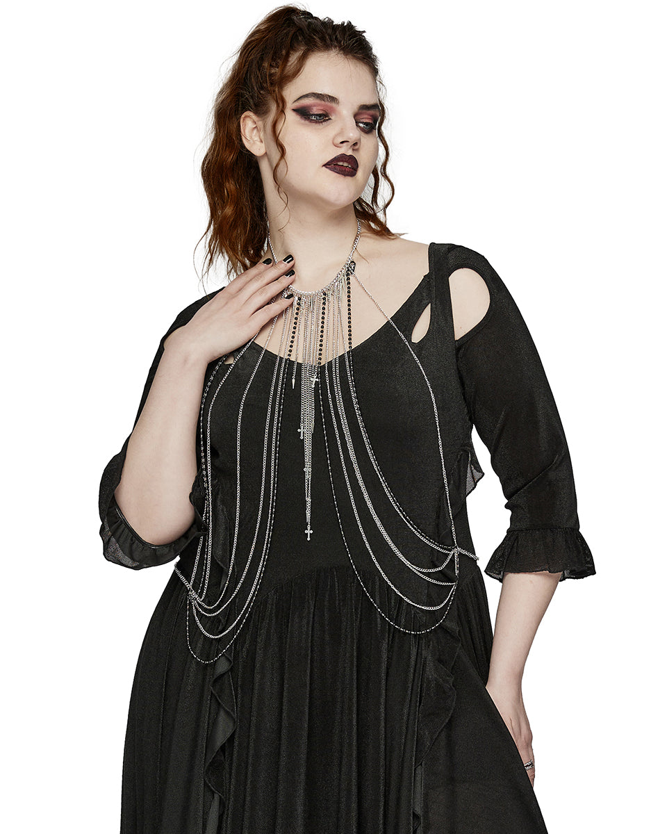 WS-650LHF-BKSIF Womens Gothic Casket Crucifix Spiked Chain Harness Necklace