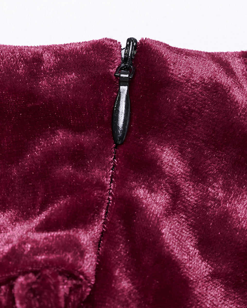 OQ-851BQF Daily Life Womens Long Gothic Velvet Applique Maxi Skirt - Red