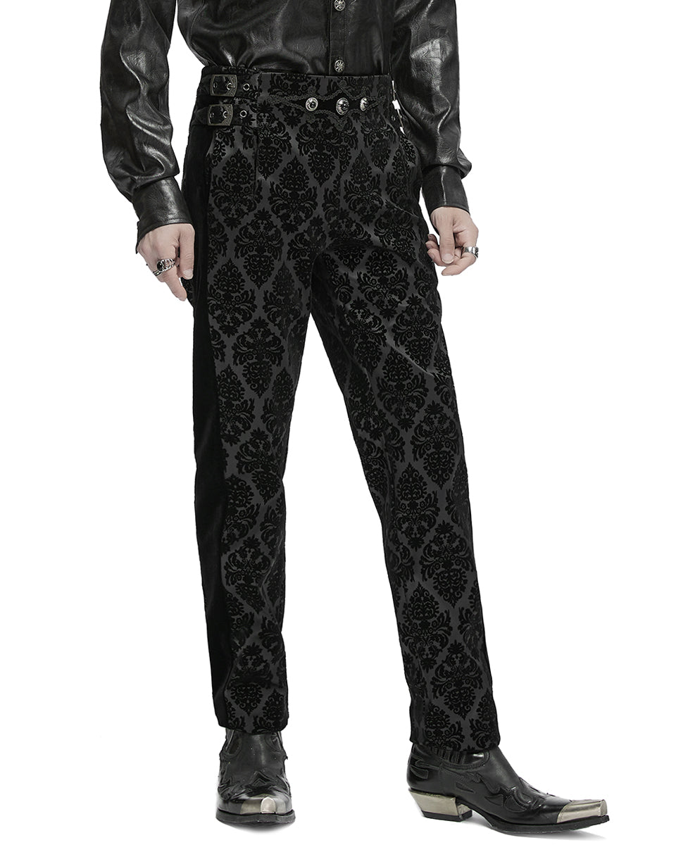 WK-673XCM Mens Gothic Victorian Velvet Damask Dress Pants