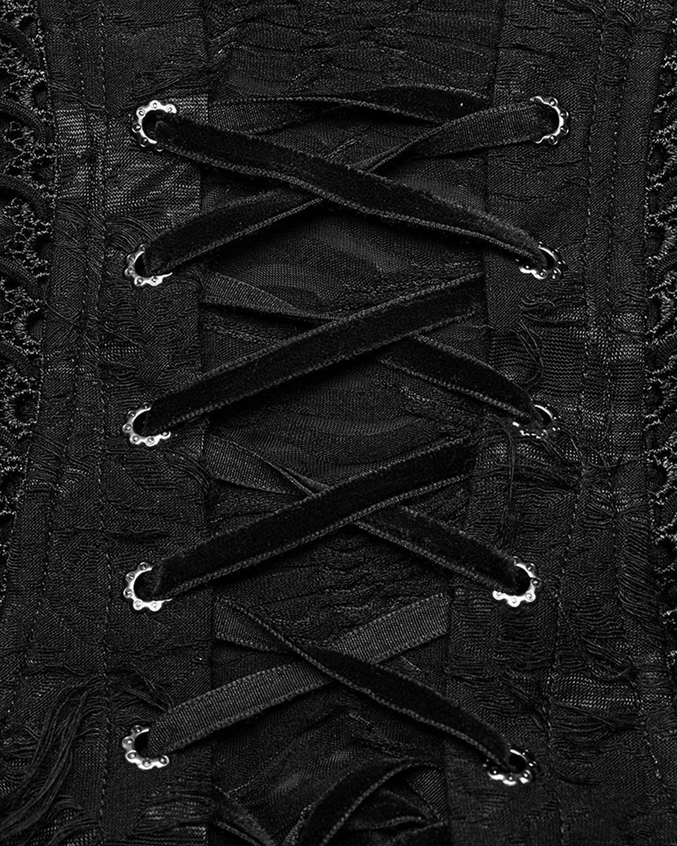 DT-796TCF-BKF Plus Size Womens Apocalyptic Gothic Lace-Up Tunic Top
