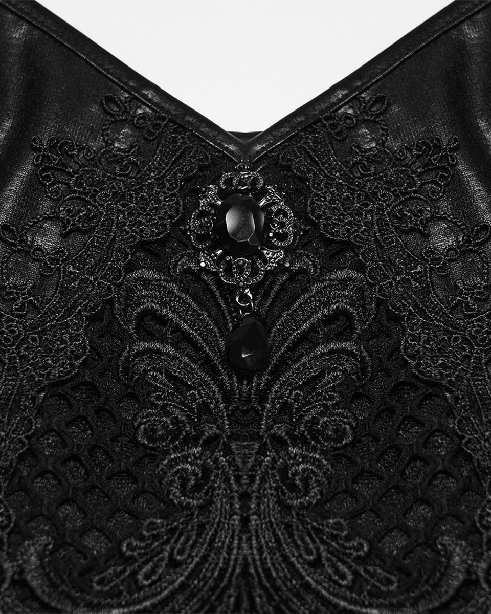 PR-WQ-934LQF-BKF Womens Long Elegant Gothic Lace Inset Applique Maxi Dress