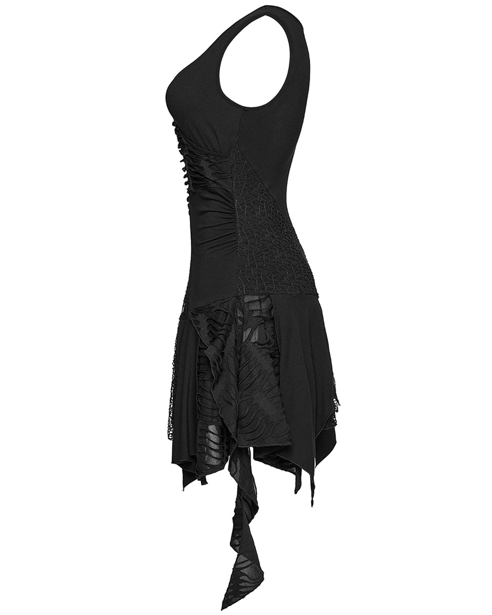 OQ-809LQF Daily Life Apocalyptic Gothic Spliced Broken Knit Mesh Patchwork Dress