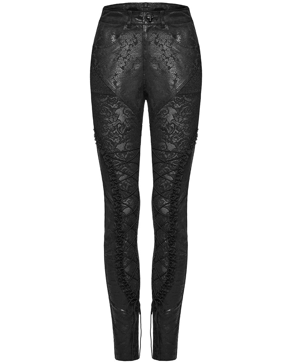 WK-622XCF Womens Dark Bohemian Gothic Lace Inset Paisley Leggings