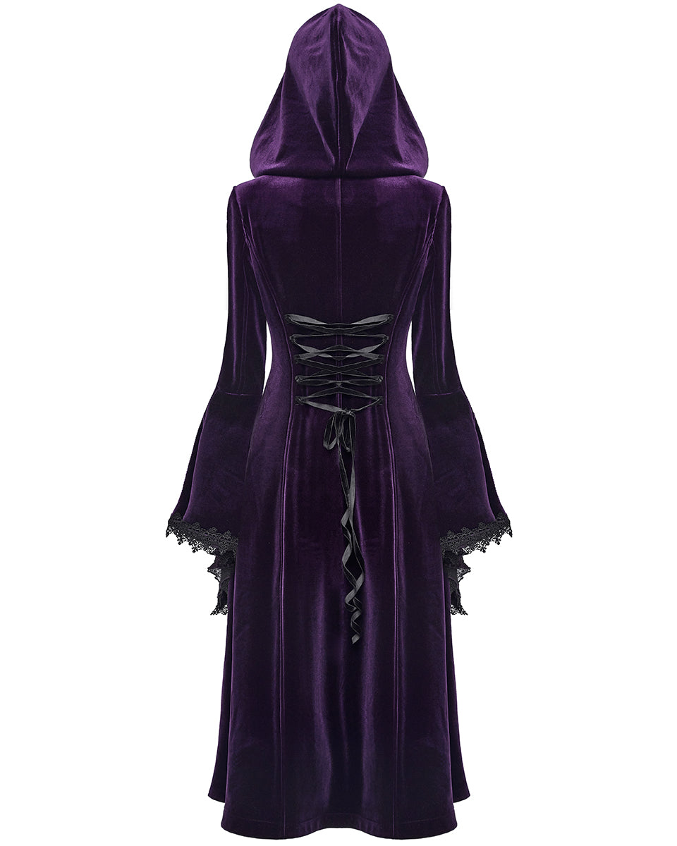 DY-1510LCF-BKVIF Womens Gorgeous Gothic Lace Applique Hooded Coat - Extended Size Range - Purple Velvet