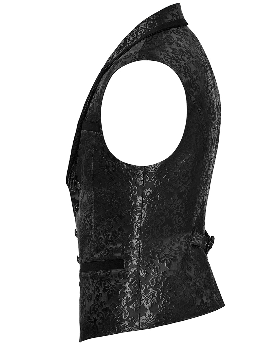 WY-1549MJM-BKM Mens Gothic Aristocrat Damask Jacquard Waistcoat Vest - Black