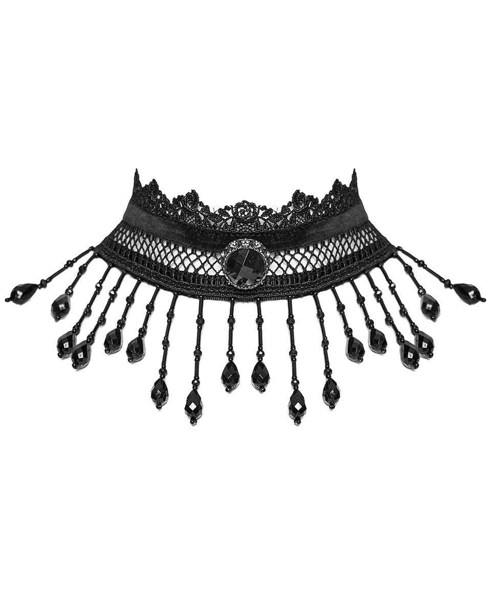 WS-581LHF-BKF Womens Beaded Lace Gothic Choker Collar