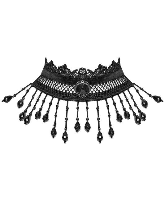 WS-581LHF-BKF Womens Beaded Lace Gothic Choker Collar