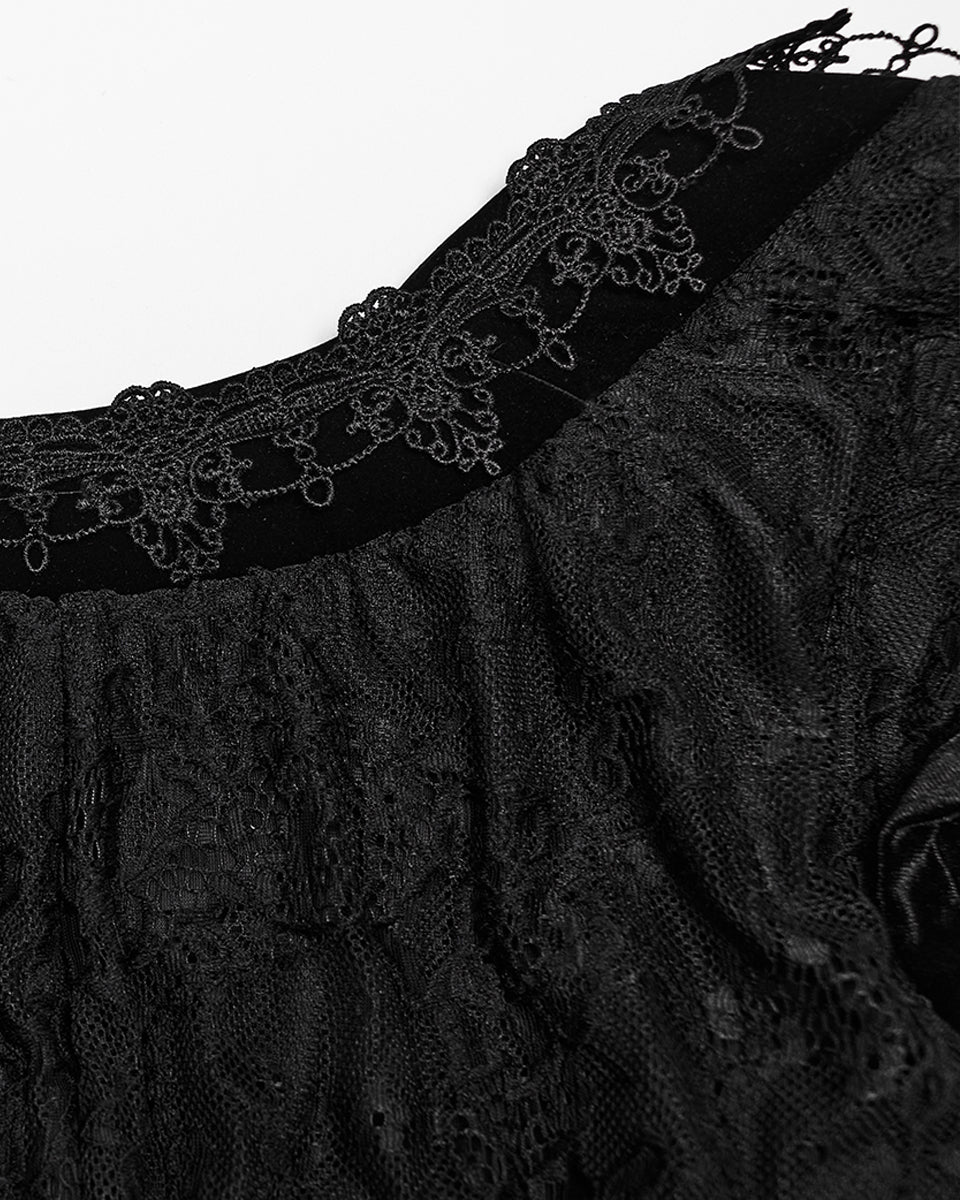 WY-1642DPF Womens Long Gothic Velvet & Lace Hooded Cloak