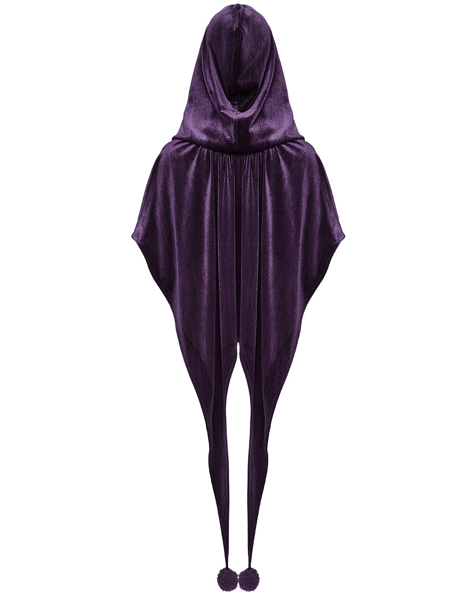 OPY-444DQF Daily Life Womens Velvet Gothic Lolita Hooded Split Tails Bolero Cape - Purple