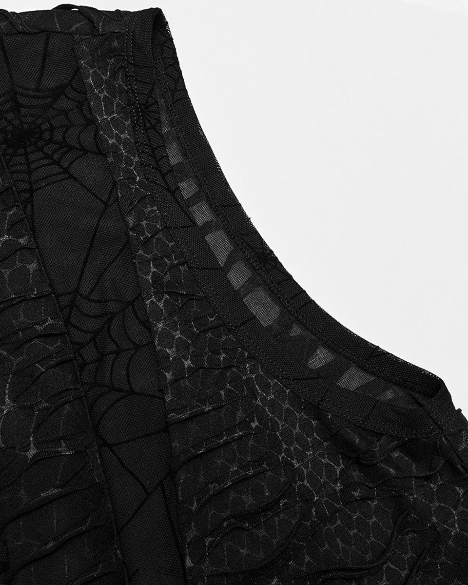 T777-BKM Mens Apocalyptic Gothic Shredded Mesh Tank Top Vest