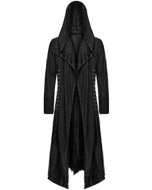 WY-1795XCM-BKM Mens Apocalyptic Gothic Broken Knit Hooded Piercing Cloak Jacket