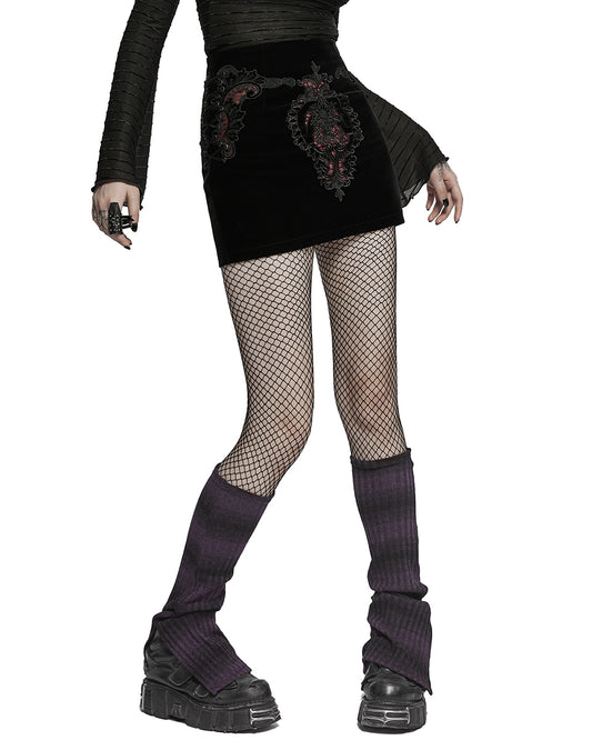 S-513 Womens Apocalyptic Punk Striped Knit Legwarmers - Black & Purple