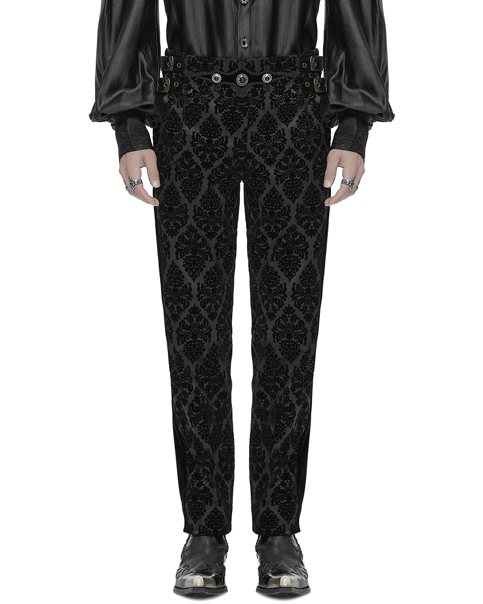 WK-673XCM Mens Gothic Victorian Velvet Damask Dress Pants