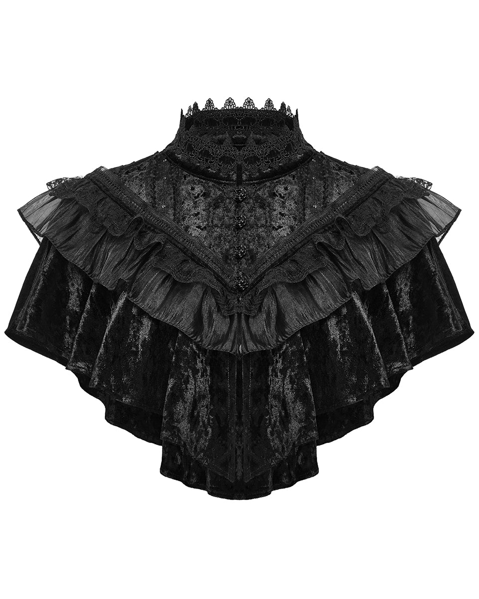 OY-1750DPF Daily Life Womens Long Gothic Crushed Velvet & Lace Bolero Cape - Black