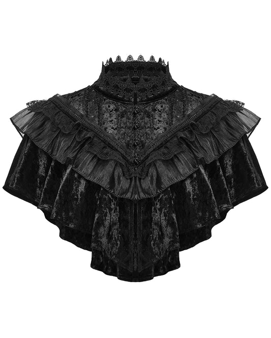 OY-1750DPF Daily Life Womens Long Gothic Crushed Velvet & Lace Bolero Cape - Black