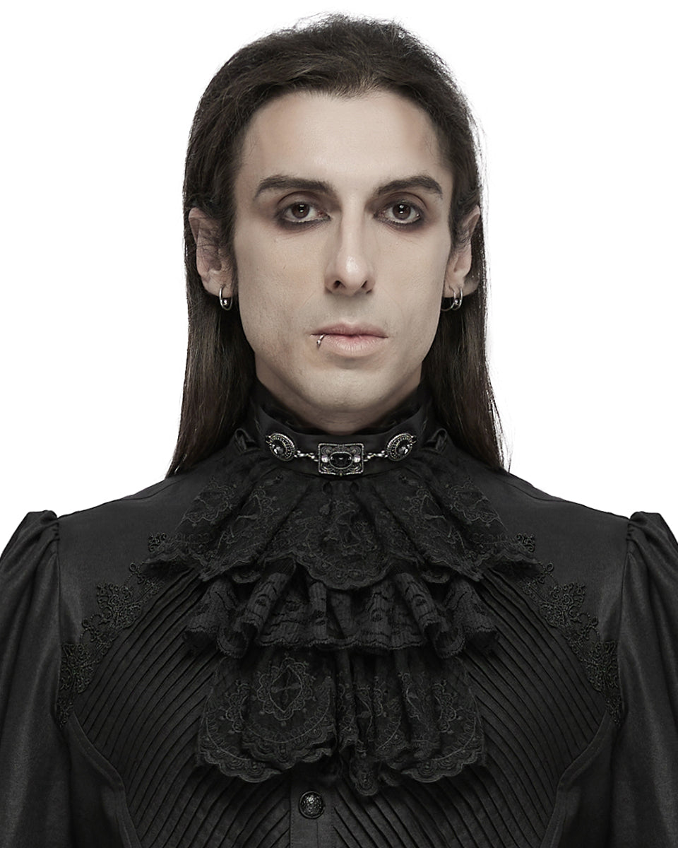 WS-745LHM Mens Gothic Aristocrat Embroidered Lace Jabot Cravat - Black