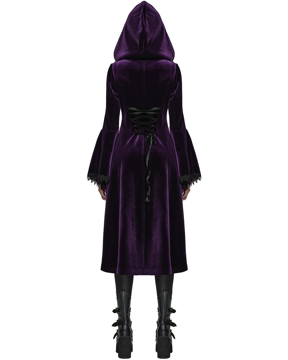 DY-1510LCF-BKVIF Womens Gorgeous Gothic Lace Applique Hooded Coat - Extended Size Range - Purple Velvet