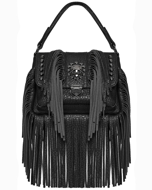 OS-757BBF Daily Life Apocalyptic Gothic Fringed Skull Studded Faux Leather Shoulder Bag