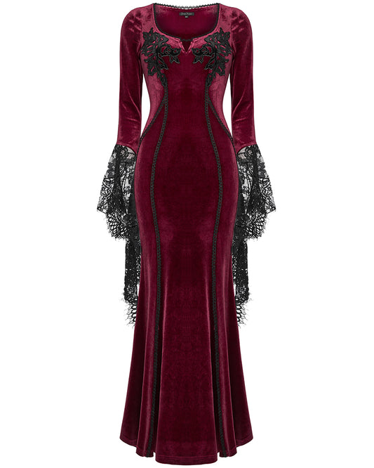 OQ-850LQF Daily Life Womens Long Gothic Velvet Applique Maxi Dress - Red