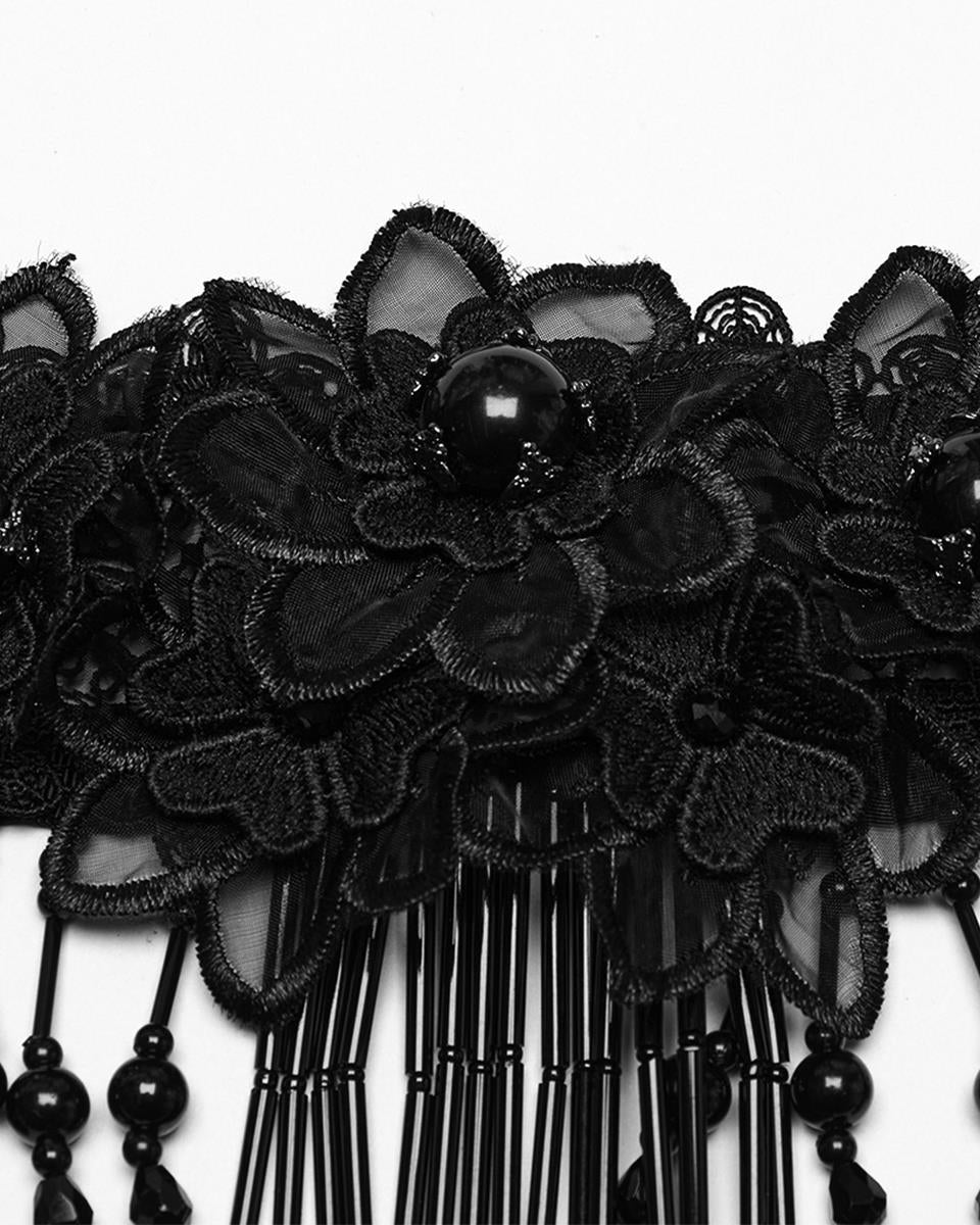Punk Rave Womens Elegant Gothic Beaded Lace Flower Choker Collar Necklace