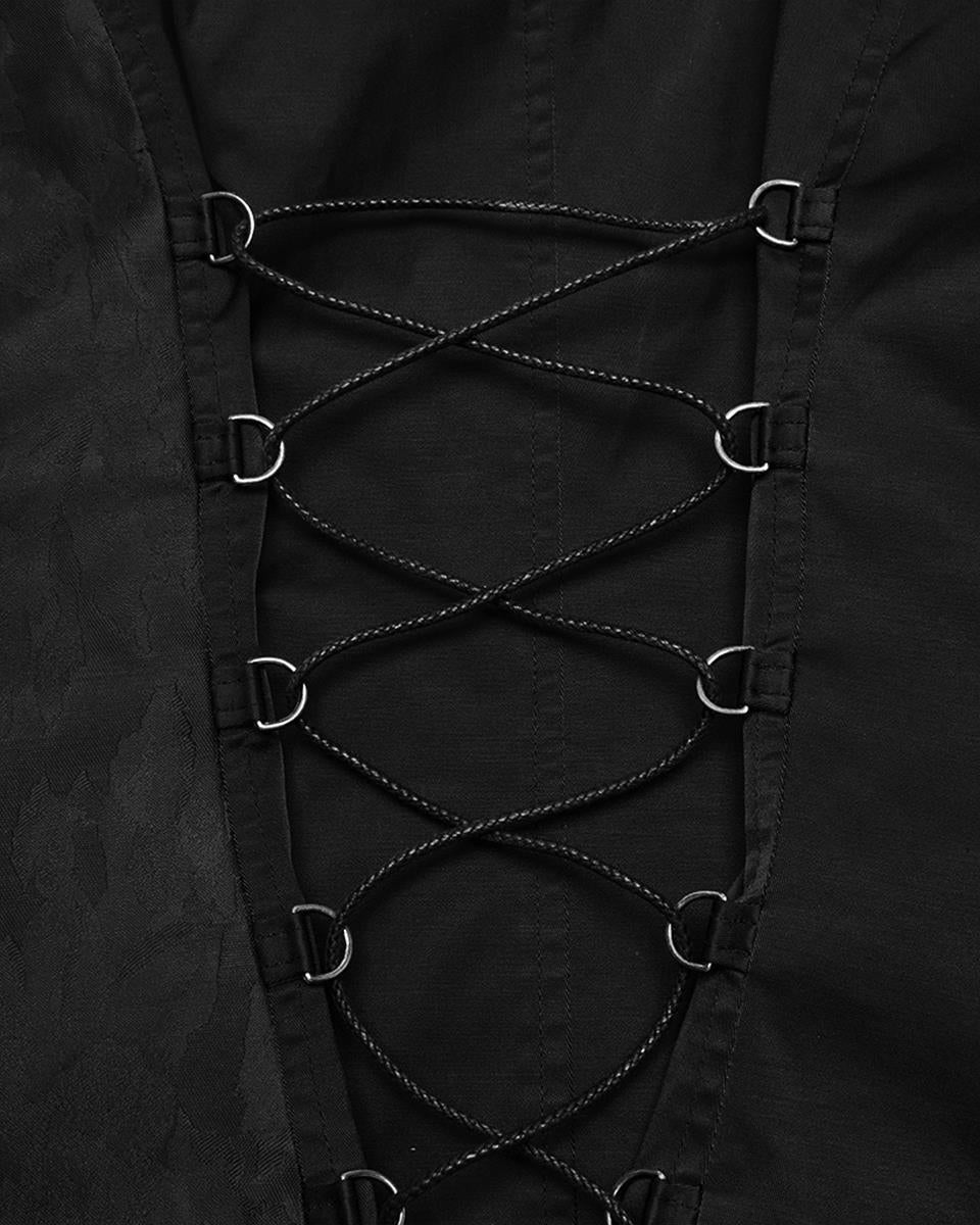 WY-1720MJF Womens Visual Kei Gothic Asymmetric Chained Waistcoat Vest - Black