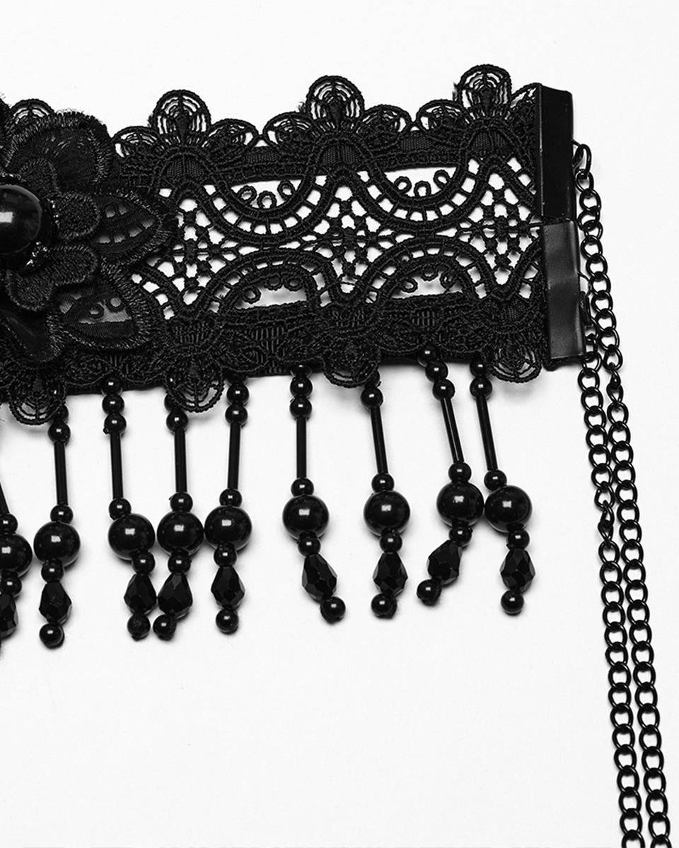 Punk Rave Womens Elegant Gothic Beaded Lace Flower Choker Collar Necklace