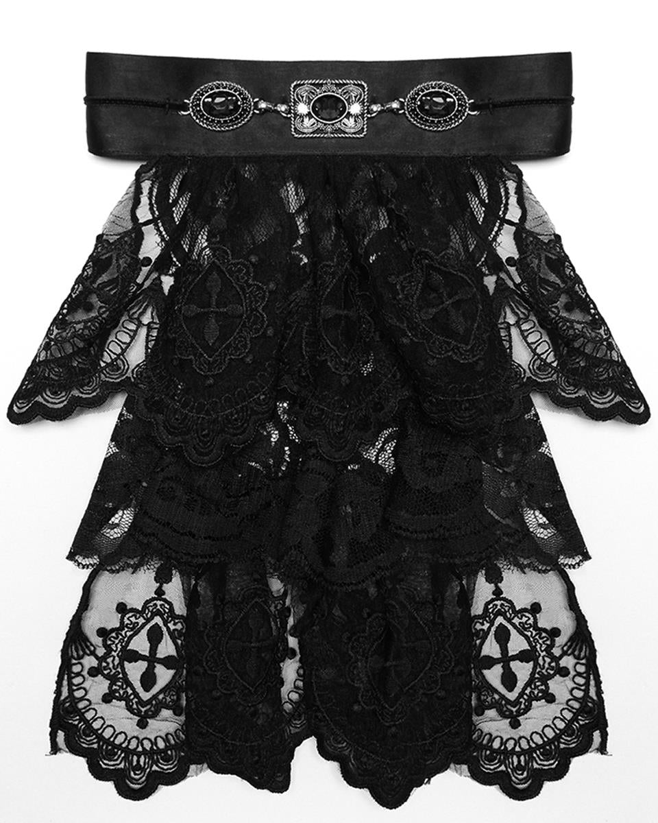 WS-745LHM Mens Gothic Aristocrat Embroidered Lace Jabot Cravat - Black