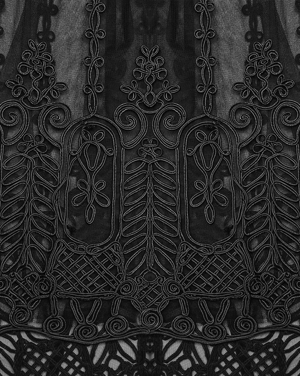 WQ-773LQF-BKF Womens Long Gothic Mesh Strapless Dress With Embroidered Lace