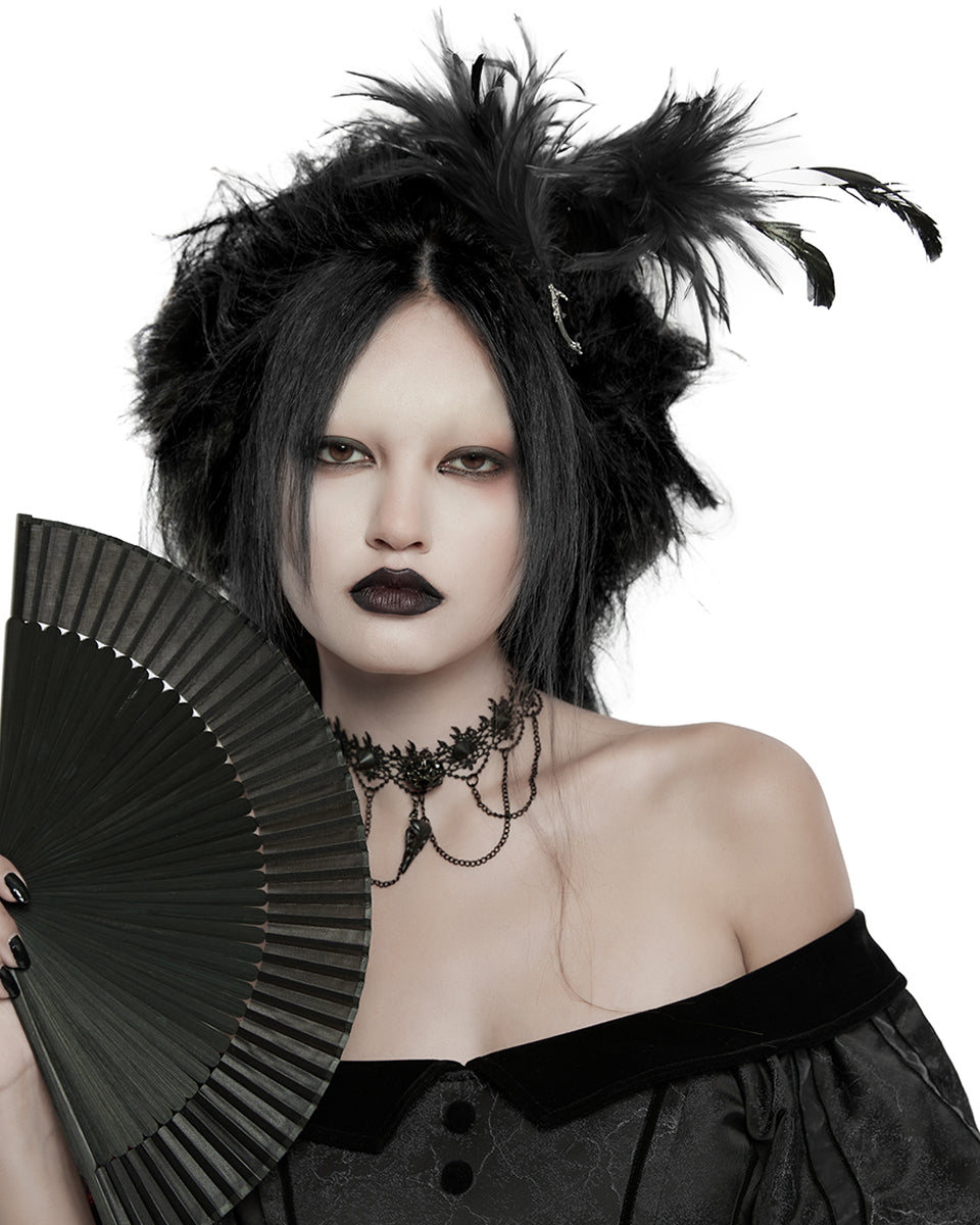WS-683LHF Womens Gothic Hair Barette With Black Feathers