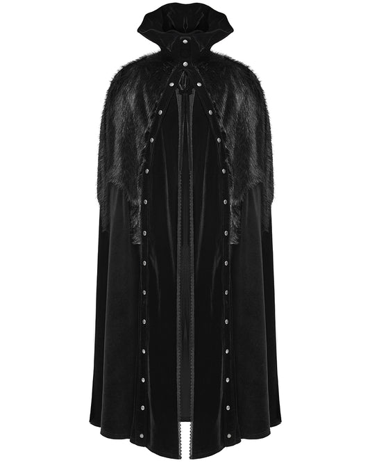 WY-1559DPM-BKM Mens Long Gothic Velvet & Faux Fur Travelling Cloak