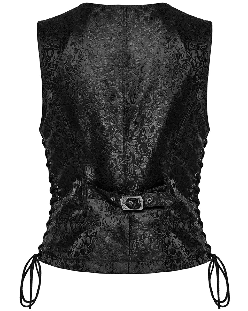 WY-1623DQM-BKM Mens Gothic Aristocrat Formal Jacquard Waistcoat Vest - Black