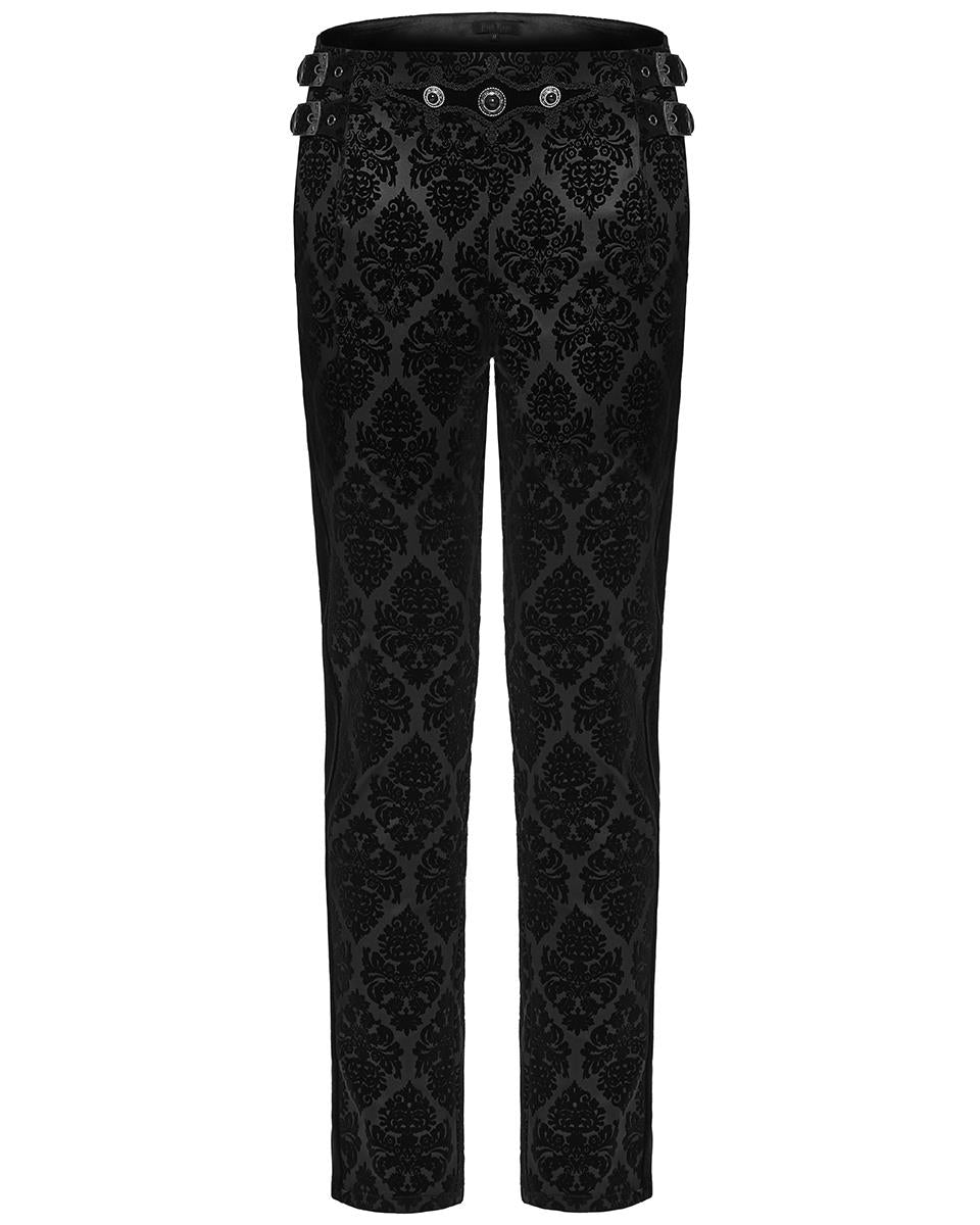 WK-673XCM Mens Gothic Victorian Velvet Damask Dress Pants